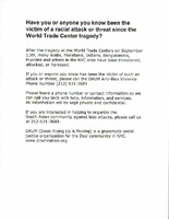 Have you or anyone you know been the victim of a racial attack or threat since the World Trade Cente